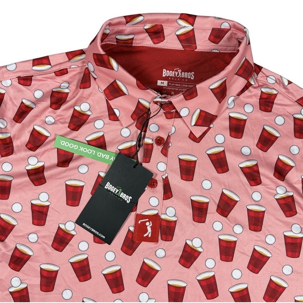 Bogey Bros Golf Polo Shirt NEW Mens XL Red Solo Cup Beer Pong Pink Performance